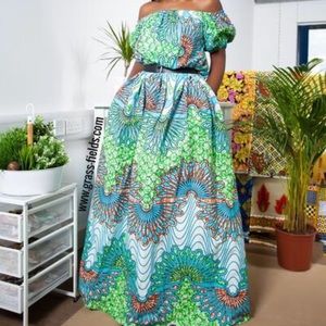 Grass-fields African Print Maxi Dress Grassfields